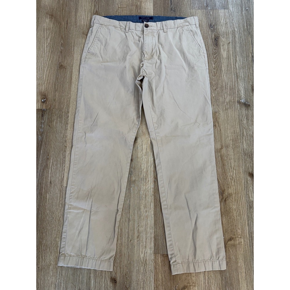 Tommy Hilfiger Tailored Fit Chino Pants Mens 38x34 Khaki Tan Cotton Straight Leg
